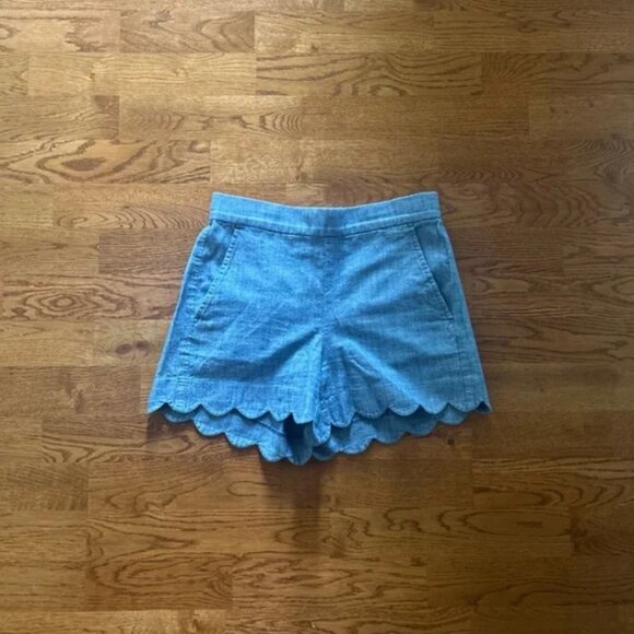 J. Crew Chambray Shorts Blue Scallop Pull On Pockets Denim Cotton Womens XXS - Picture 1 of 3
